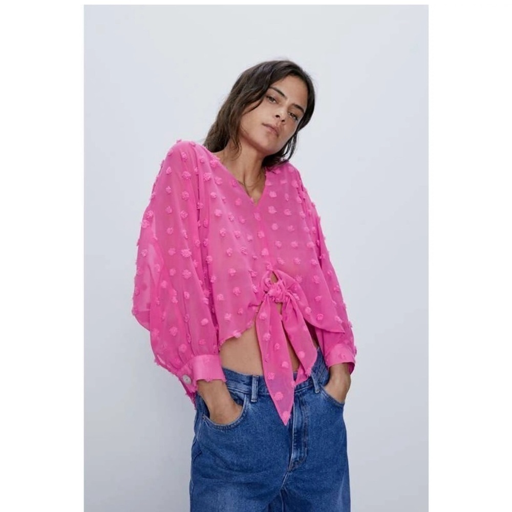 Zara hot pink front tie top - Medium